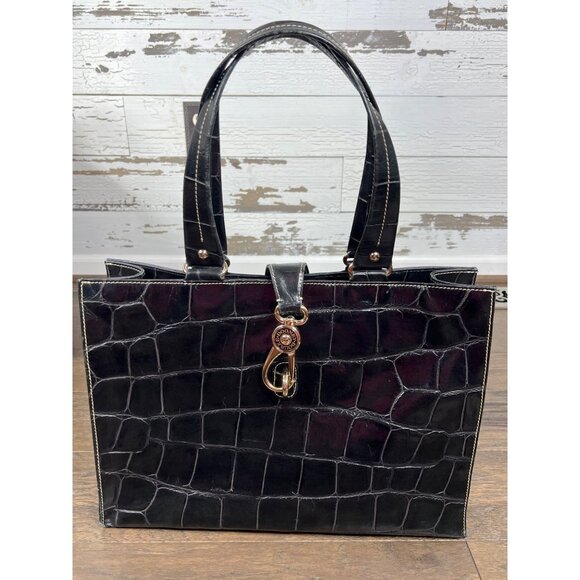 VINTAGE DOONEY & BOURKE Crocodile Embossed Leather Tote Black J6304318 - Picture 1 of 16